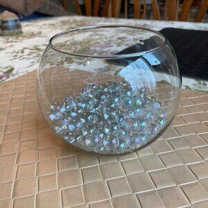 Rose Bowl Vase with Clear Round Glass Beads 5" x 6"